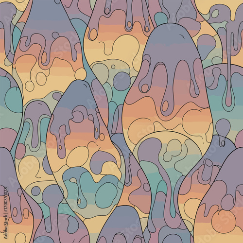 Seamless pattern of abstract shapes with melting effect in muted pastel colors, seamless pattern, Stock royalty free image.