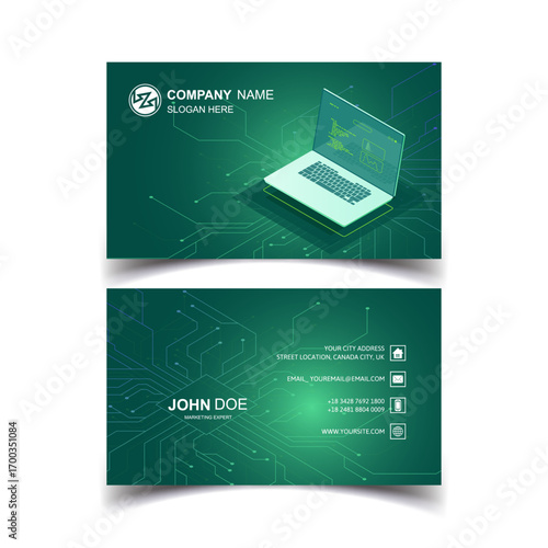 Computer business card templates elegant 3d computing elements