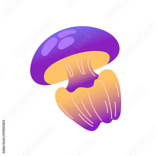 Exotic jellyfish in gradient style. Icon of tropical jelly fish. Colourful medusa of ocean. Sea animal with tentacles. Undersea fauna, underwater life. Flat isolated vector illustration in white