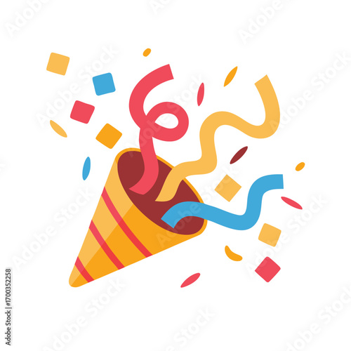 Vector icon party popper. Cartoon emoji of birthday confetti explosion. Simple minimal illustration isolated on white background,