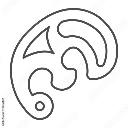 Curly ruler with forms thin line icon, sewing tools concept. Vector graphics. Ruler for artwork contour drawing, stationery sign on white background, outline style icon for mobile or web design.