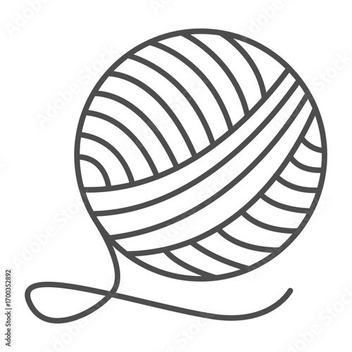 Ball of threads thin line icon, sewing tools concept. Vector graphics. Threads ball for knitting, handicraft accessory sign on white background, outline style icon for mobile or web design.