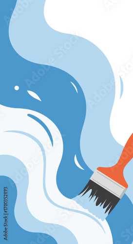 Creative abstract background art using paintbrush and swirling blue and white colors for design projects