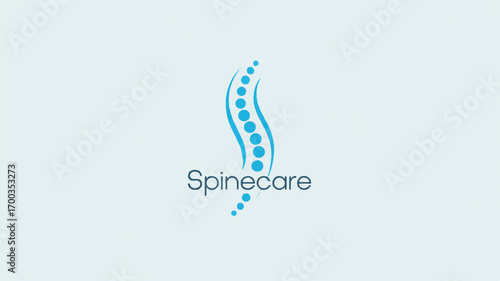 A minimalist logo design of a spine made up of blue dots connected by a curved light blue line. 