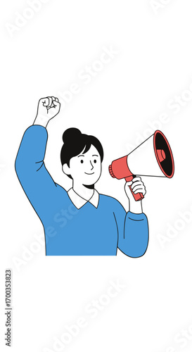 A person holding a megaphone with a raised fist demonstrating public speaking activism and advocacy