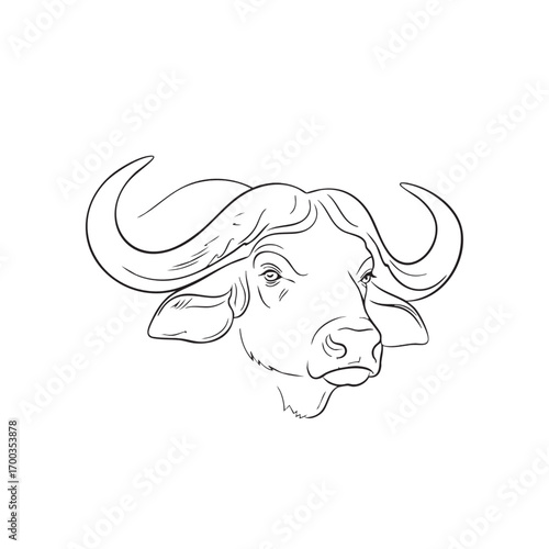 Vector Illustration of a Bull Head in Minimalist Line Art Style with Organic Forms and Neutral Color Scheme