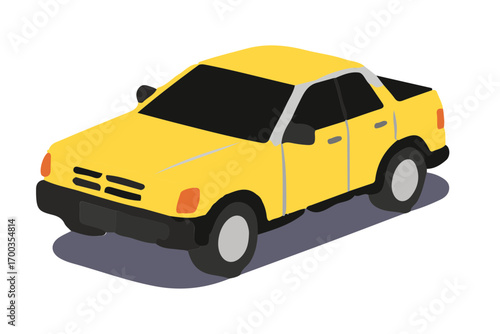 Isometric Yellow Car Illustration: A stylized 3D digital art rendering of a simple, modern vehicle, perfect for web and graphic design projects.