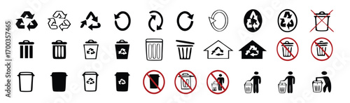 Recycle icon and trash symbol, Recycling sign, Recycle symbol Isolated on white background. Vector stock illustration. 
