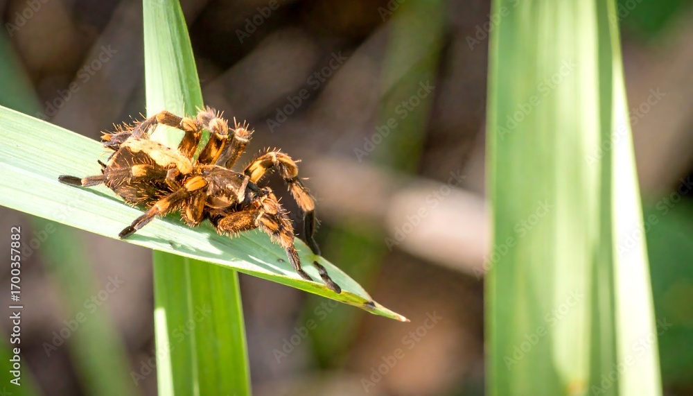Fototapeta premium Close-up of a spider on a blade of grass