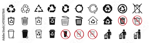 Recycle icon and trash symbol, Recycling sign, Recycle symbol Isolated on white background. Vector stock illustration. 
