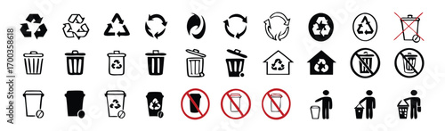 Recycle icon and trash symbol, Recycling sign, Recycle symbol Isolated on white background. Vector stock illustration. 
