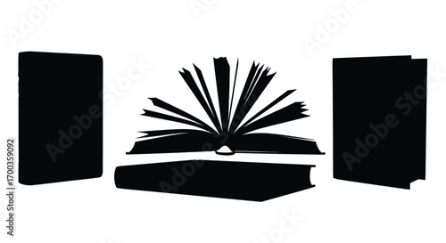 Open book between closed books silhouette concept of knowledge learning reading literature and education vector