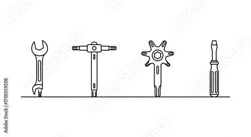 Set of bicycle repair tools including wrench allen key and screwdriver vector