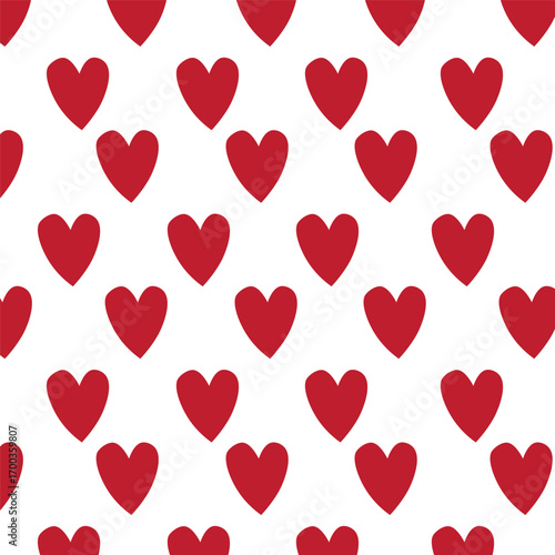 Seamless pattern of red hearts on a white background 