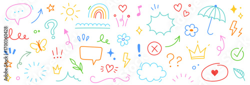 Background cute icon hand pattern drawn line flower kid element crayon. Cute icon background star child heart vector children cloud sketch summer cartoon school chalk text sticker paint play arrow sun