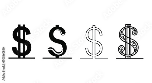 Four stylized dollar sign icons showing financial concepts and business growth opportunities vector