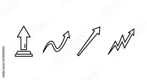 Four upward trending doodle arrows symbolizing growth success progress and improvement vector