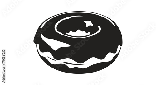 A black and white illustration of a glazed donut with a hole in the center, isolated on white.