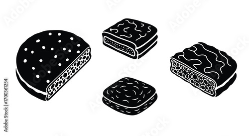 Hand drawn assortment of delicious chocolate biscuits and cookies artfully arranged vector