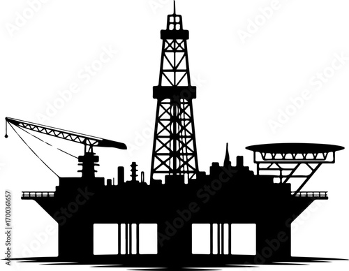 oil drilling platform  silhouette vector illustration