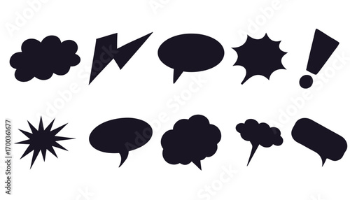 Collection of black comic book speech bubbles silhouette