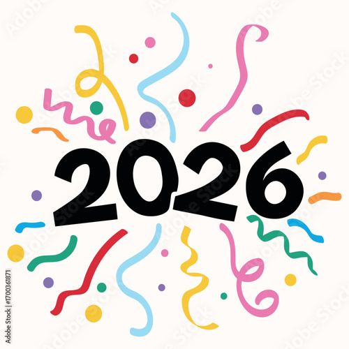 New year 2026 with confetti and streamers