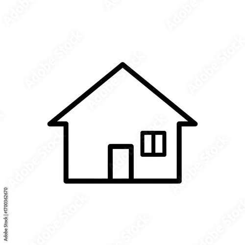 Simple House Icon Outline with Door and Window Isolated