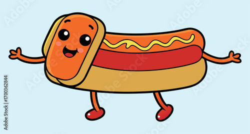 Hotdog Character, Fun Hotdog, Cartoon Snack, Sausage Character, Playful Food, Animated Hotdog, Snack Art, Happy Hotdog, Fun Food, Cartoon Snack, Cheerful Hotdog, Sausage Art, Playful Snack, Animated F