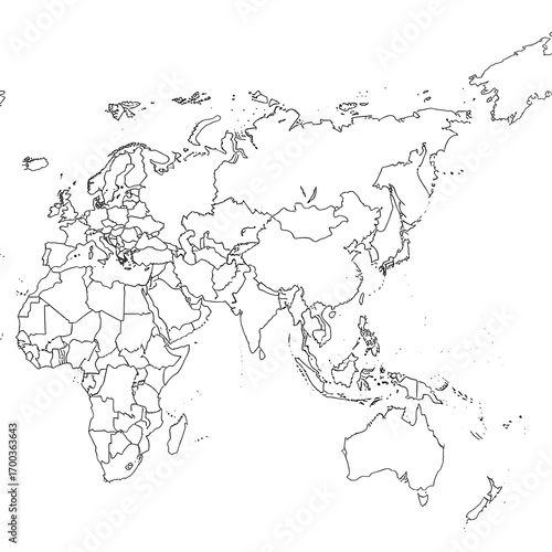 World Map Outline Continent Borders for Geographic Education