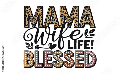 mama wife blessed sublimation glitter mug and shirt pattern