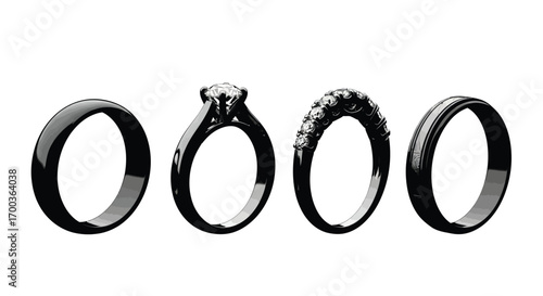 Elegant diamond and wedding rings set collection jewelry sparkle luxury vector