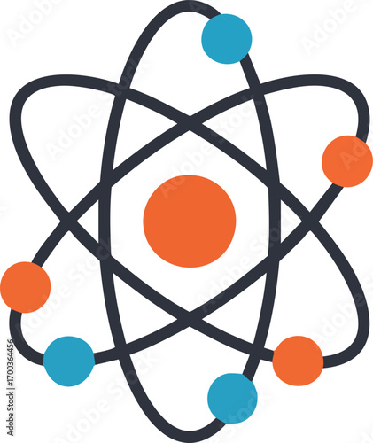 Schematic representation of atom model with core and orbital electrons