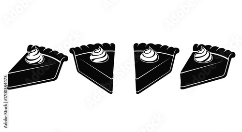 Four slices of dark chocolate pie with whipped cream delicious dessert treat vector