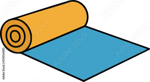 Rolled yoga mat vector drawing for exercise and relaxation concept