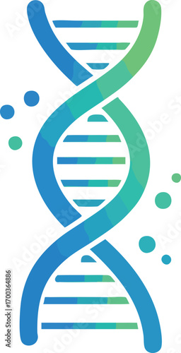DNA strand with gradient blue and green, molecular illustration