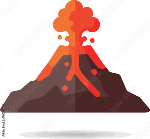 Volcano eruption with lava, vector illustration on white background