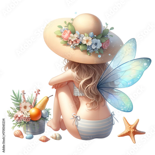 A happy girl decorates for the spring holiday, placing colorful eggs and flowers in the green grass