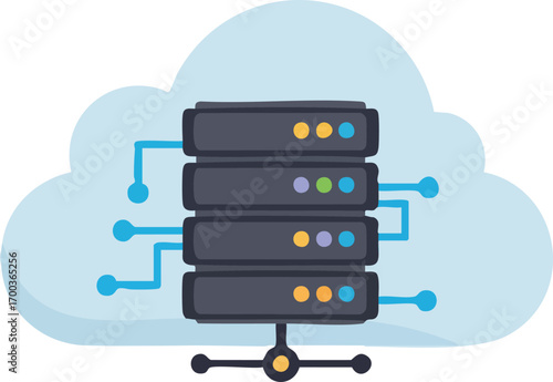 Cloud computing server data illustration on isolated white backdrop