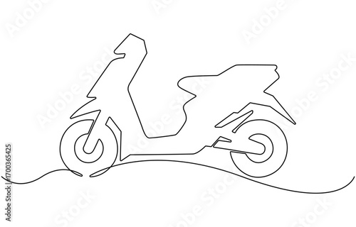 Scooter in continuous line art drawing style.