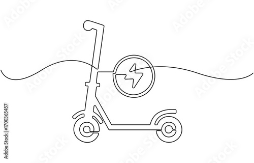Scooter in continuous line art drawing style.