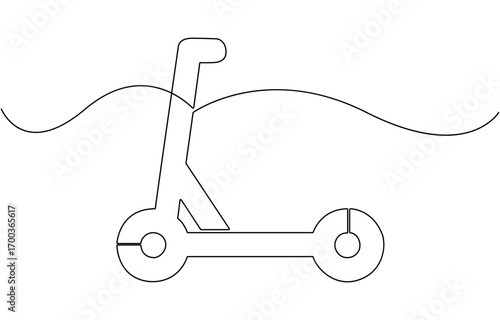 Scooter in continuous line art drawing style.