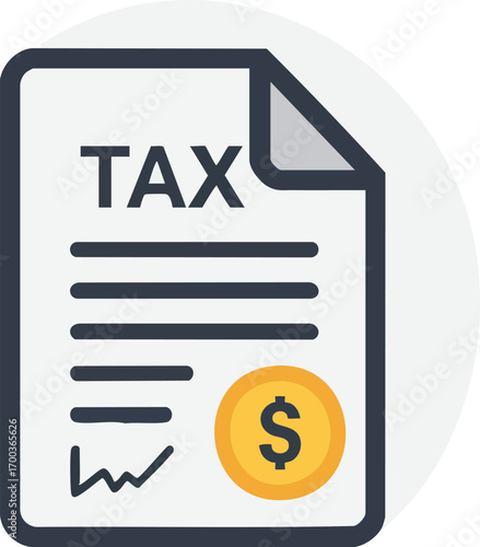 Tax document icon with a coin in a simple flat vector illustration