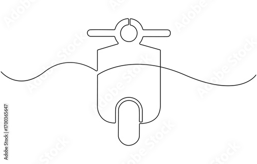 Scooter in continuous line art drawing style.