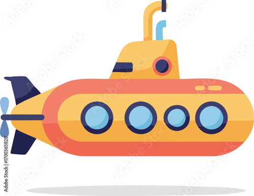 Illustration of a yellow submarine on white backdrop, naval transport