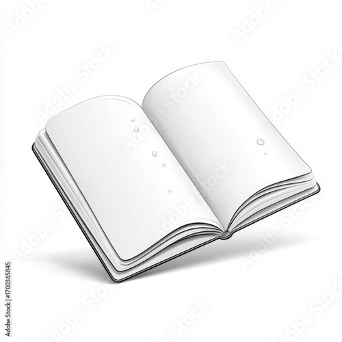 Open book with blank pages and water droplets, black and white, representing learning and fresh ideas with copy space