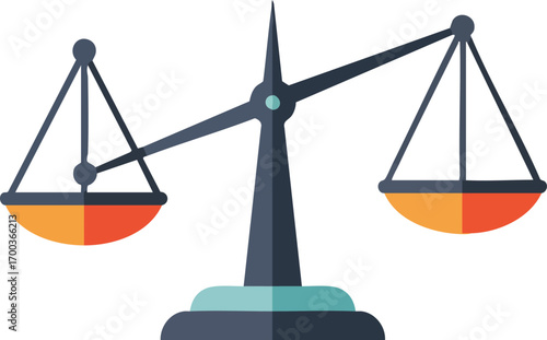 Scales of justice, symbol of law and fairness, flat design on white
