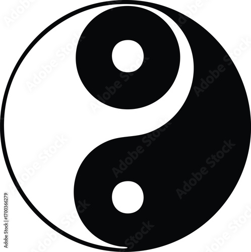 Yin and yang symbol in black and white color balance concept