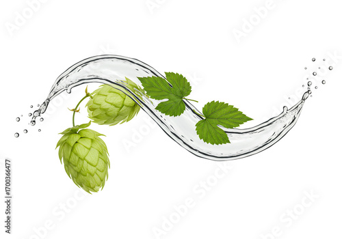 Hops and water splash fresh green ingredient image