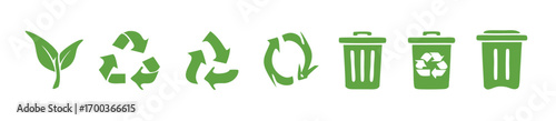 set of recycle icons. ecology green icons for packaging. trash and leaf symbol. vector 10 eps. 
