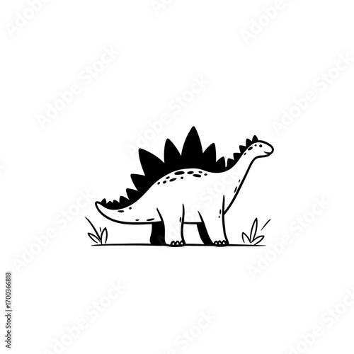 Stegosaurus. Stegosaurus simple black and white line art vector logo